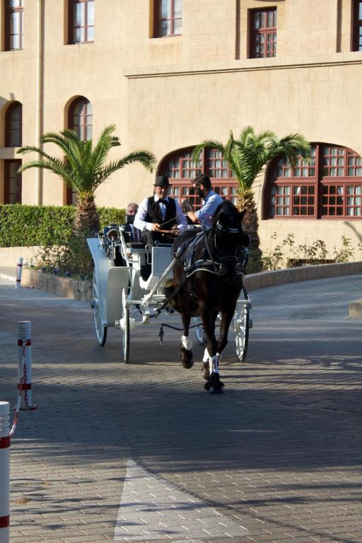 Zirgu pajūgs pie Grande Albergo Delle Rose viesnīcas ar viesiem