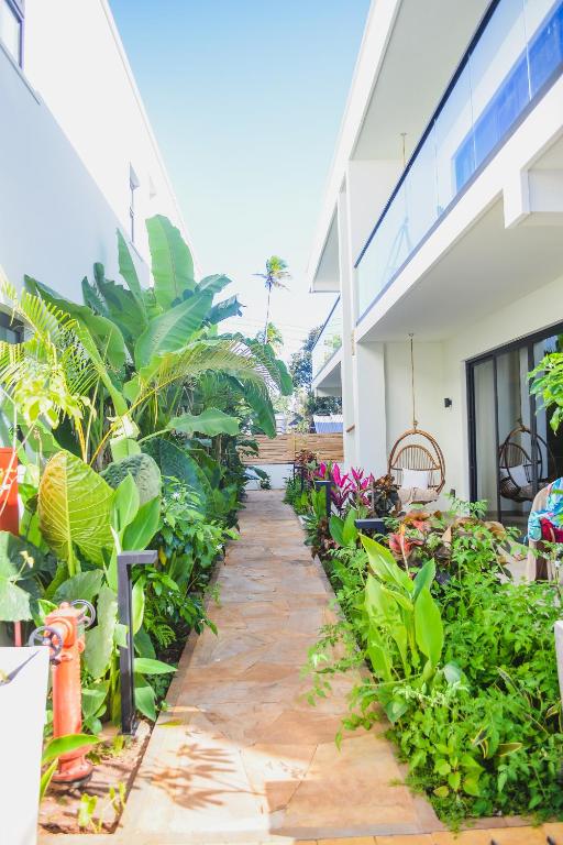 TOA Hotel & Spa dārza celiņš ar zaļojošiem augiem.