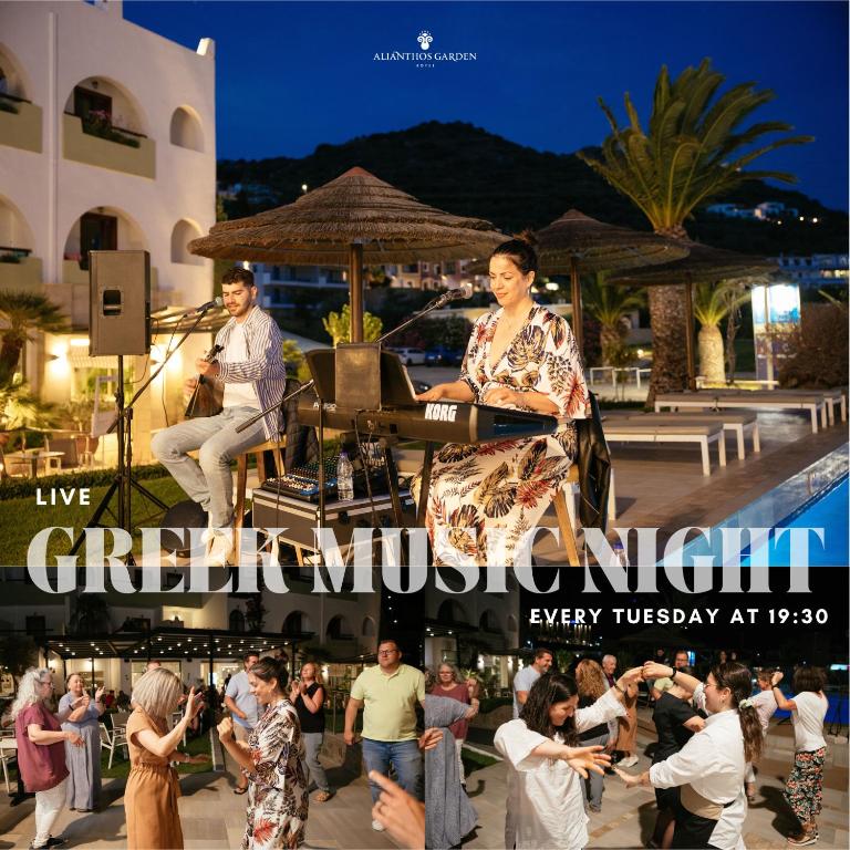 Dzīva grieķu mūzika katru otrdienu plkst. 19:30, viesnīcā Alantiios Garden, kur mūziķi uzstājas, bet apmeklētāji dejo un izbauda atmosfēru.