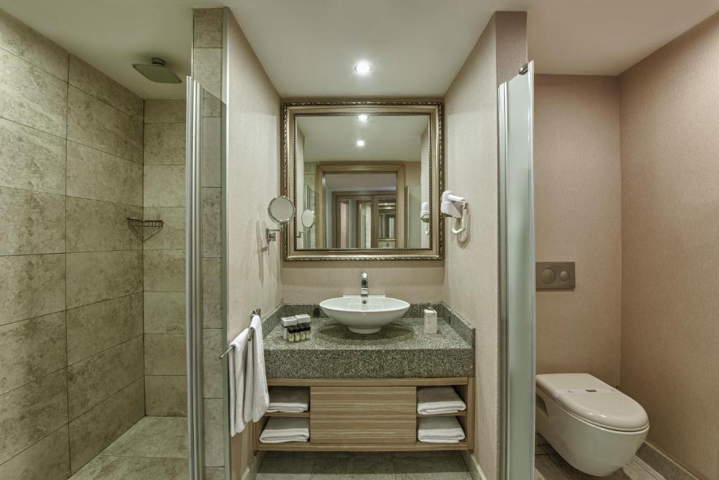 Mūsdienīgs vannas istabas dizains Delphin Deluxe, ar dušu un elegantu izlietni.