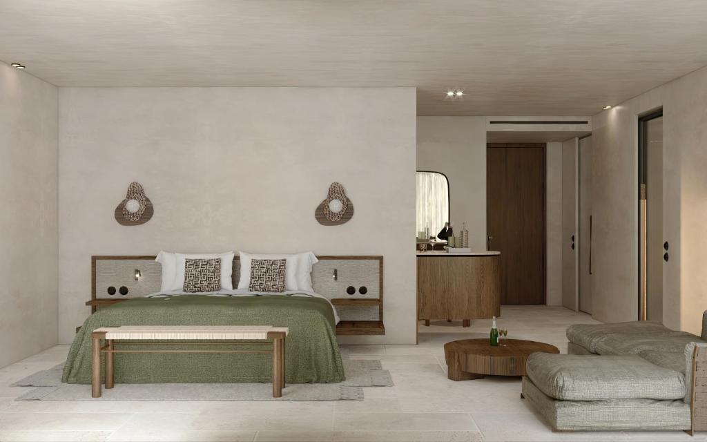 Moderns numurs ar divguļamo gultu un stilīgiem interjera elementiem, OKU Bodrum.