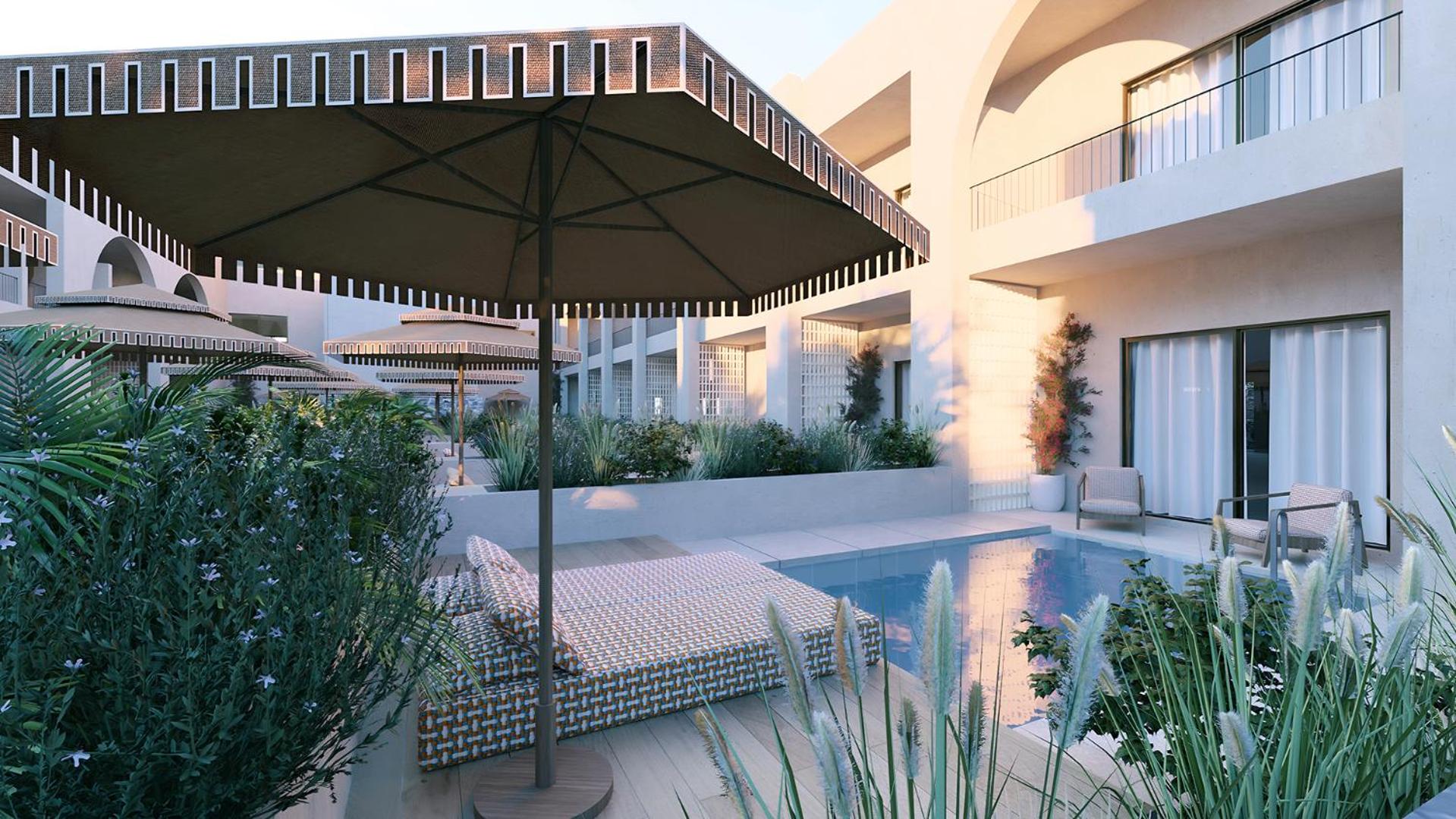 Vasia Hotel & Spa numurs ar tiešu piekļuvi baseinam, sauļošanās krēslu un terasi saulrietā