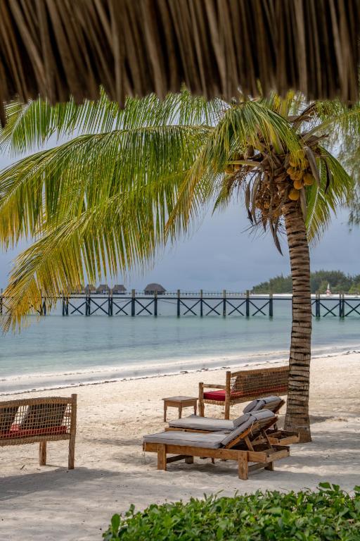 Pludmale ar palmām pie Michamvi Sunset Bay.