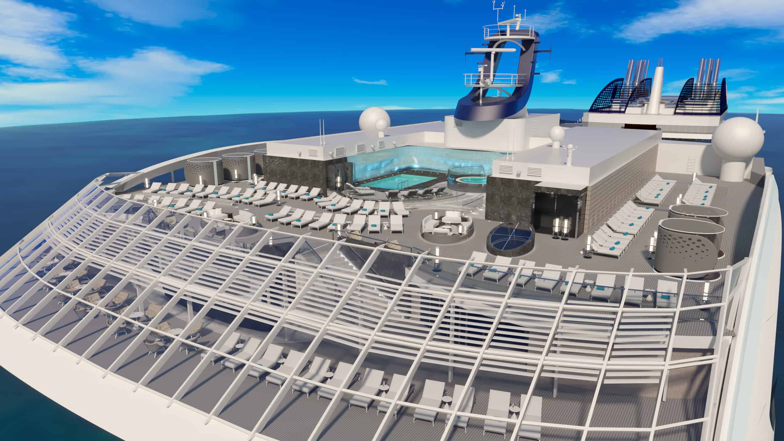 MSC World Europa Yacht Club klāja - privātais saules klājs, greznība MSC kruīzā