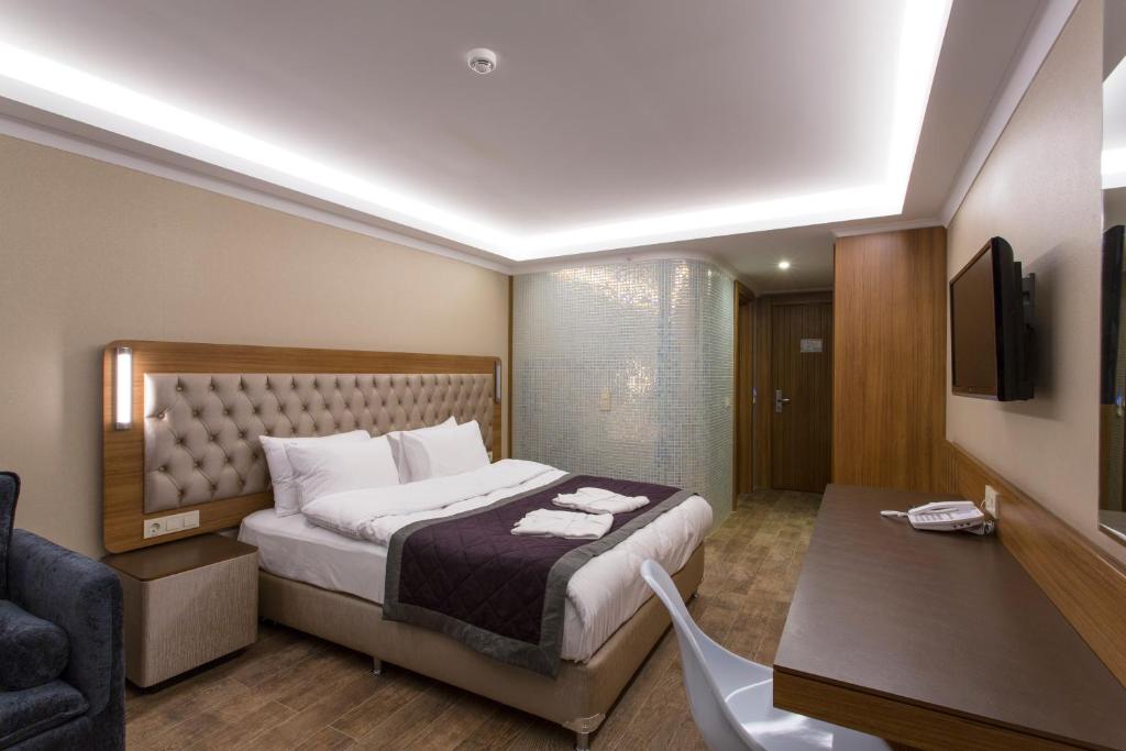Michell Hotel & Spa moderns numurs ar ērtu gultu un plakanā ekrāna televizoru.