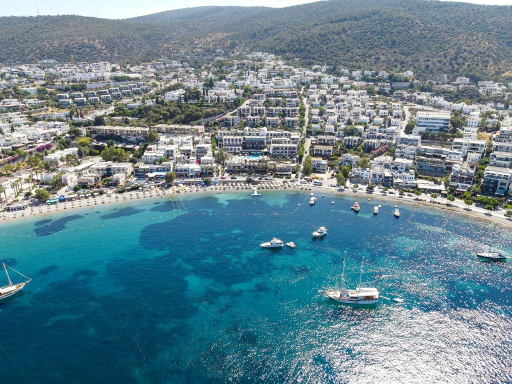 Ainava pie Diamond of Bodrum Hotel ar jūru un kuģiem