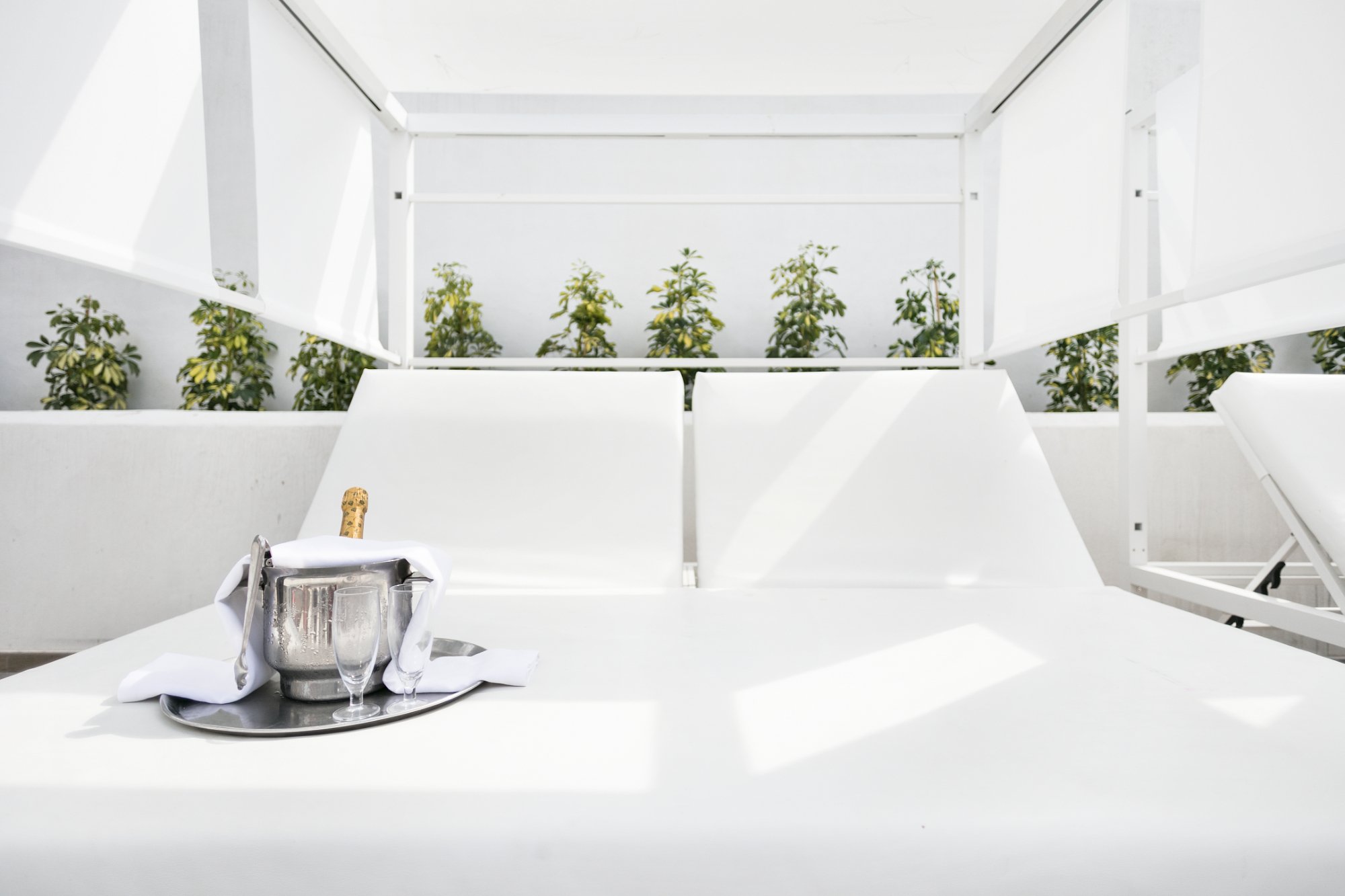 Best San Diego grezna atpūtas gulta ar atdzesētu šampanieti un glāzēm romantiskai atpūtai.