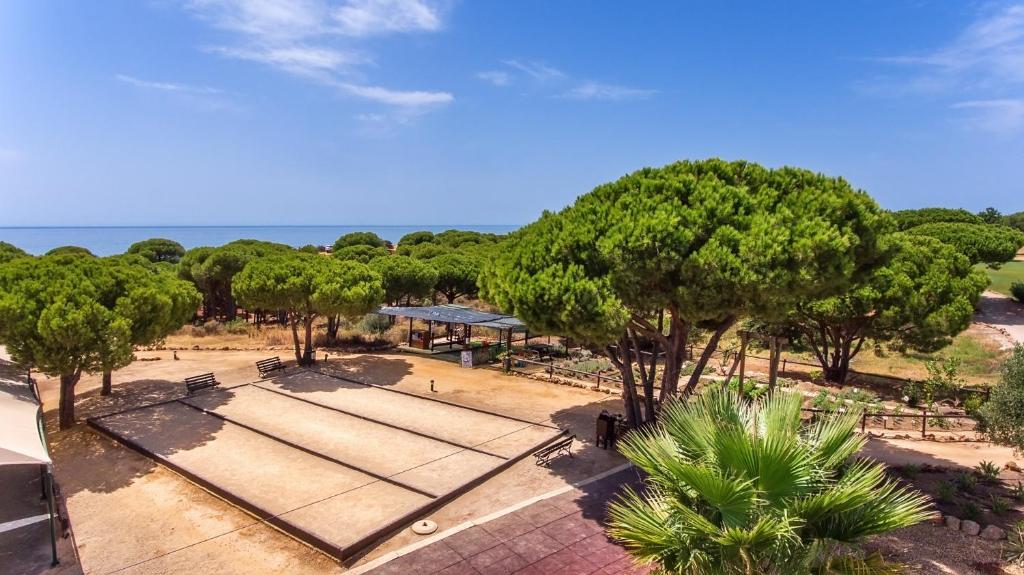 AP Adriana Beach Resort sporta laukums piekrastē ar zaļām priedēm