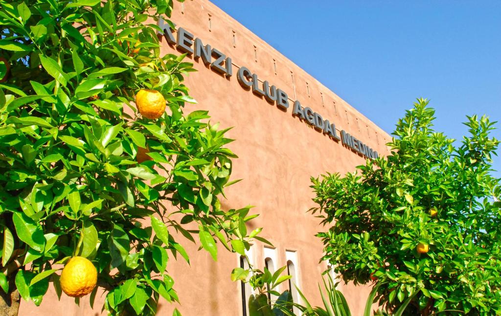 Koku lapas un citrona augļi, kas izaug pie ēkas ar nosaukumu 