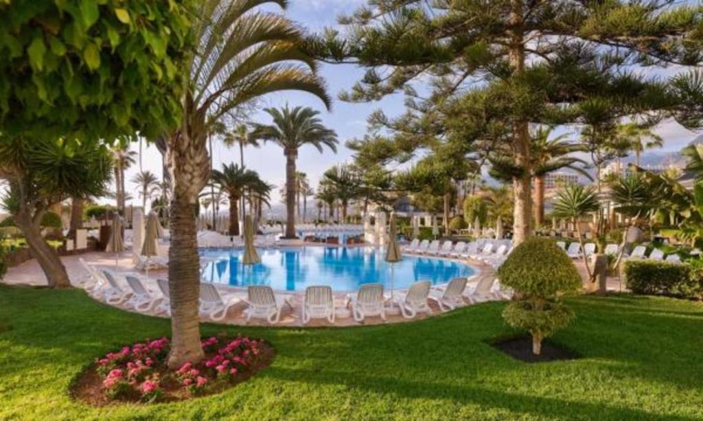 Skaists tropu baseins ar palmām un ziedu apstādījumiem, radot relaksējošu atpūtas vidi. Ideāla vieta atpūtai un saulainām dienām.