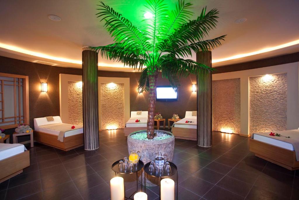 Mūsdienīgs spa interjers ar palmu centrā, relaksējošas gultas un romantiska apgaismojuma atmosfēra. Ideāla vieta relaksācijai un atpūtai.