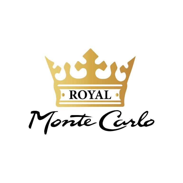 Zelta krona ar uzrakstu "ROYAL" un stilizētu nosaukumu "Monte Carlo", kas izsaka greznību un prestižu.