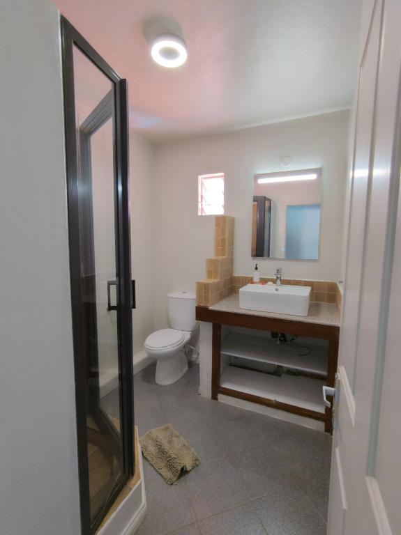 Vannas istaba viesnīcā Flowers of Paradise ar dušu un izlietni.