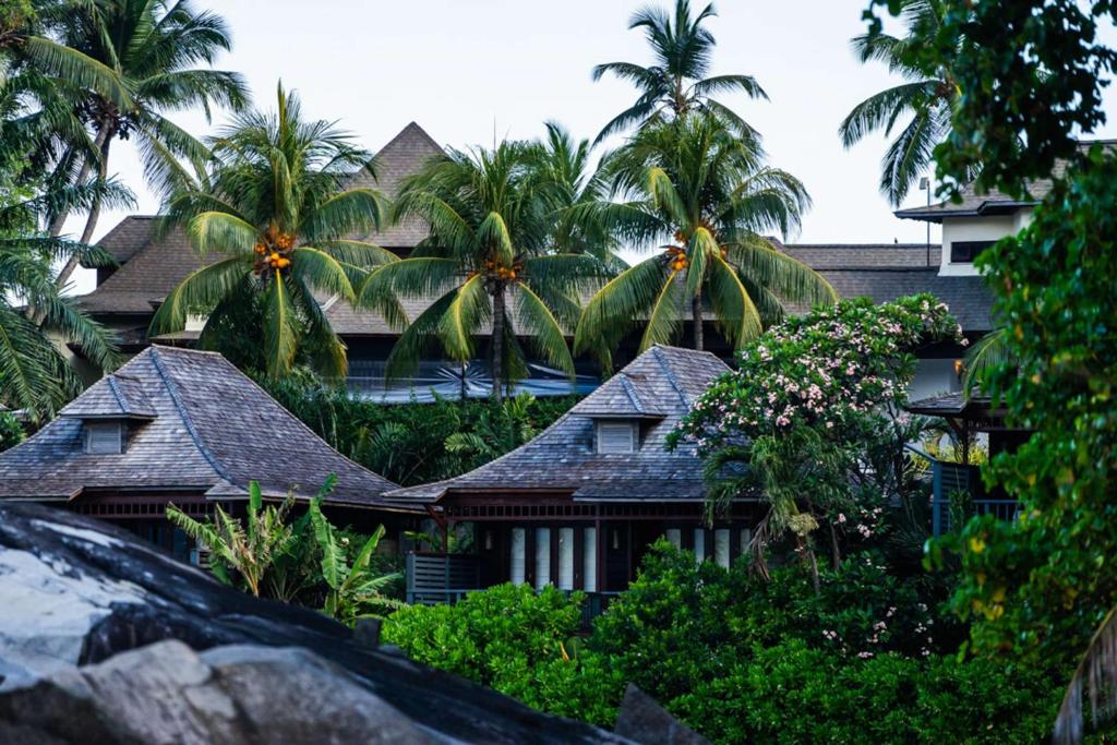 Tropu villas ar palmām un zaļumiem, kas rada mierīgu un relaksējošu atmosfēru. Ideāla vieta atpūtai un brīvdienām.