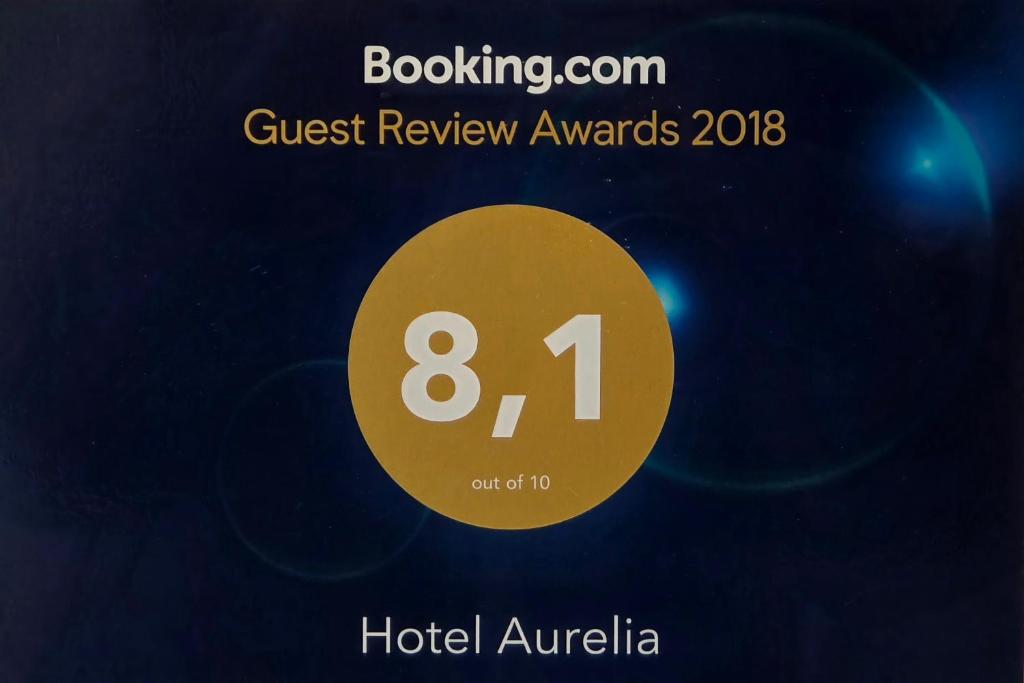 Booking.com viesu atsauksmju balvas 2018, kurā redzams vērtējums 8,1 no 10 Hotel Aurelia.