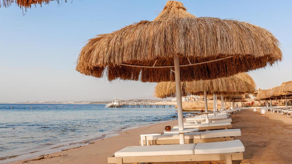 Pludmales vieta ar salmiem, Sunrise Remal Beach Resort, piekrastē