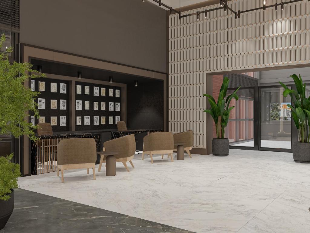 Mūsdienīgs viesnīcas vestibils Annabella Diamond Hotel ar elegantu interjeru.