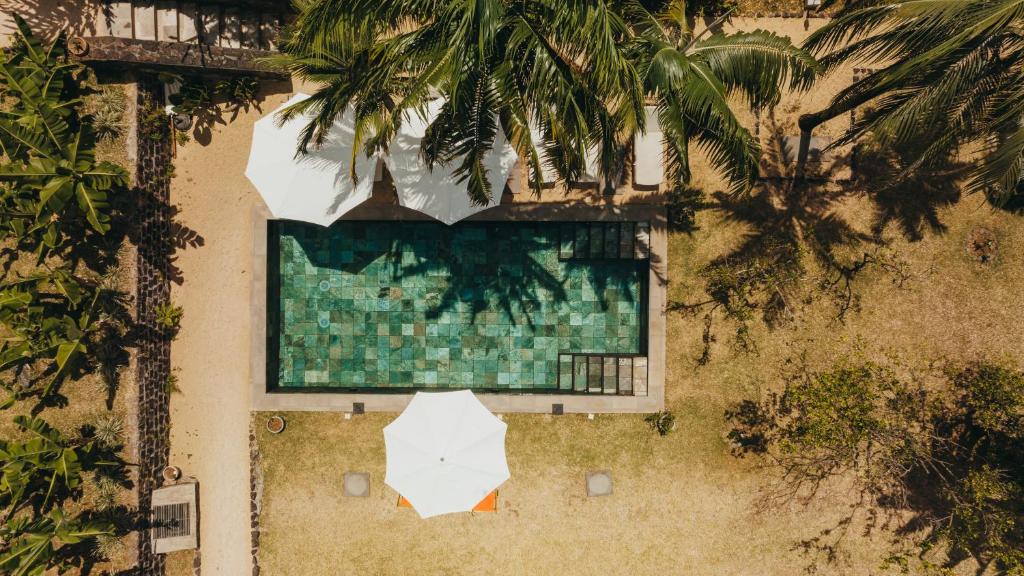 Peldbaseins pie Kaz'alala Hosted B&B, apzaļumota teritorija.