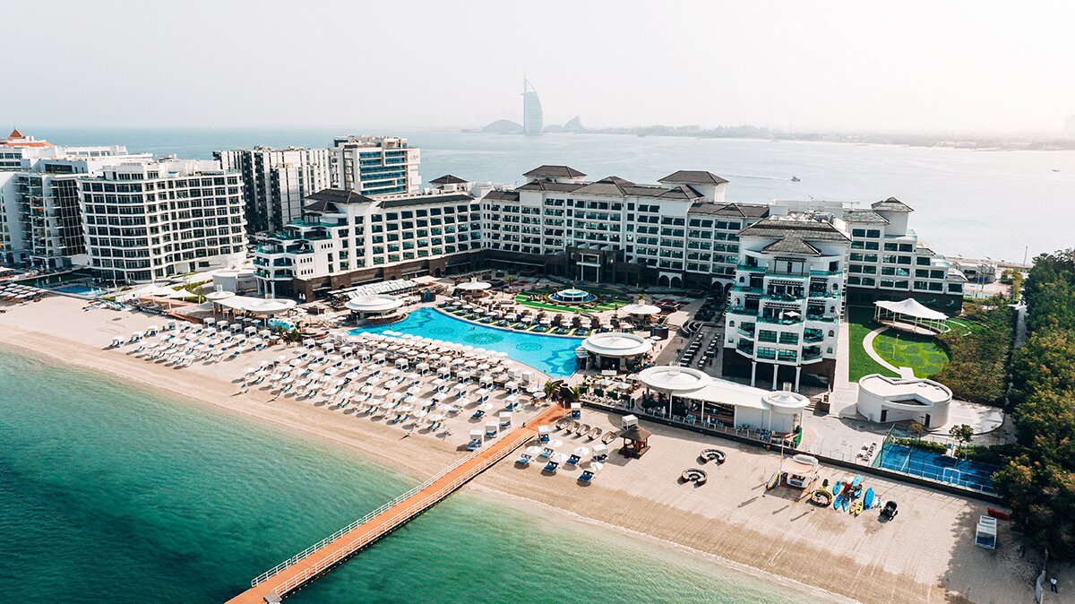 Taj Exotica Resort & Spa, The Palm panoramic view with beach and pools
