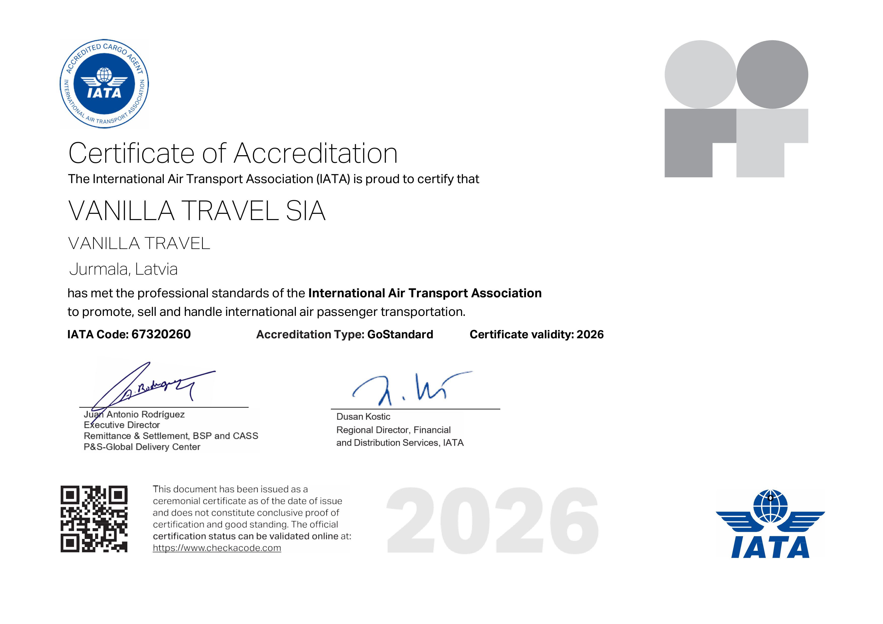 Starptautiskās Gaisa transporta asociācijas (IATA) sertifikāts